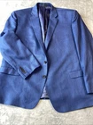 Ralph Lauren Blazer Sports Coat Poly Linen Blend Blue Solid Suit Jacket 52R NWOT