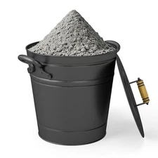 2.9 Gallon Metal Coal Ash Can w/Wooden Lid, Side Grips for Fireplace Fire Pits