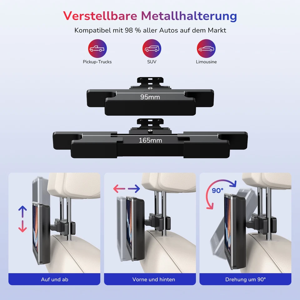 2x12" Auto Fernseher Kopfstütze DVD Player Monitor 1366x768 HDMI USB AV+Kopfhöre - Bild 4 von 4