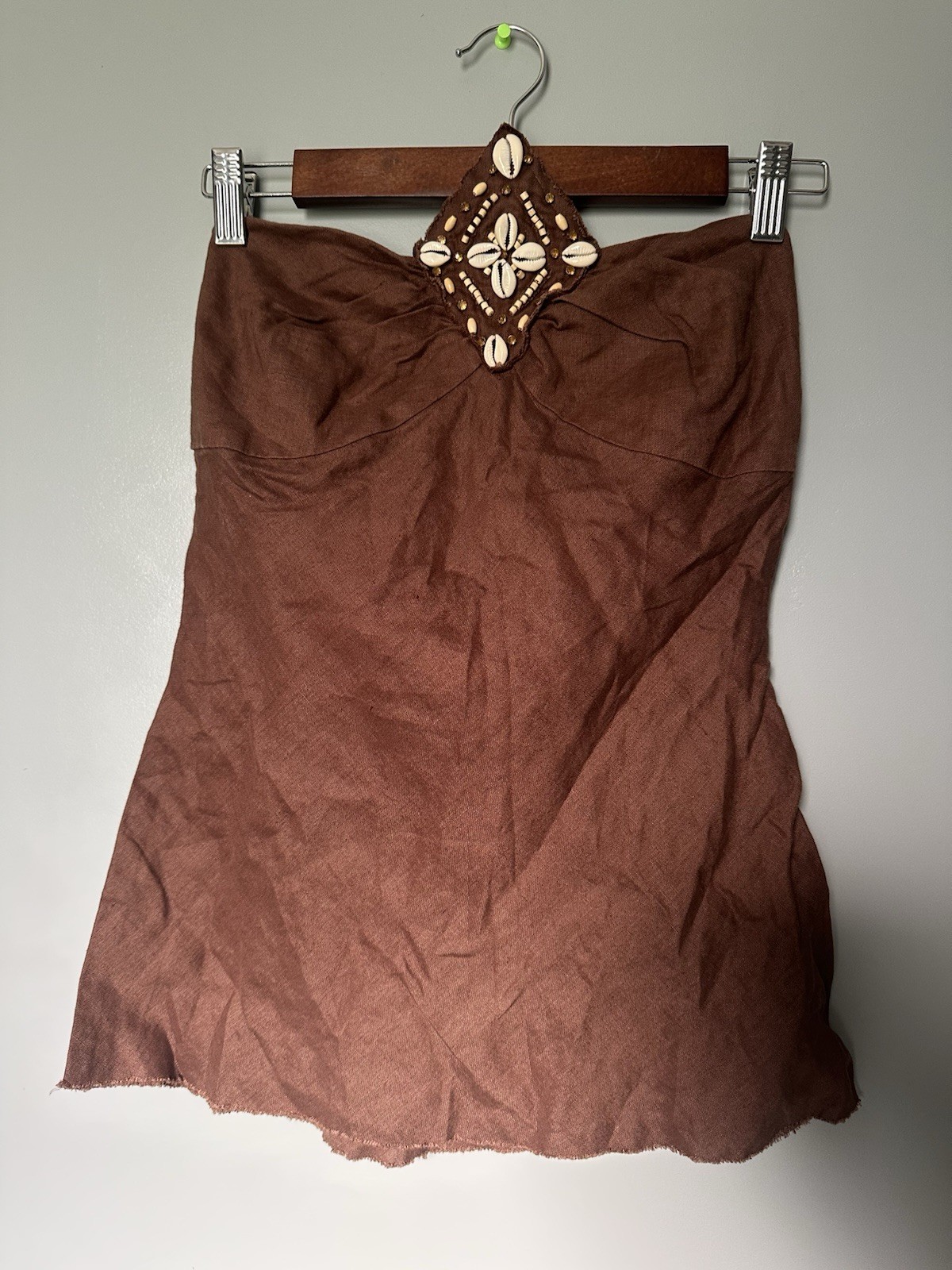 Twenty One Women’s Sleeveless Tie Around Neck Top Brown with Shells Medium