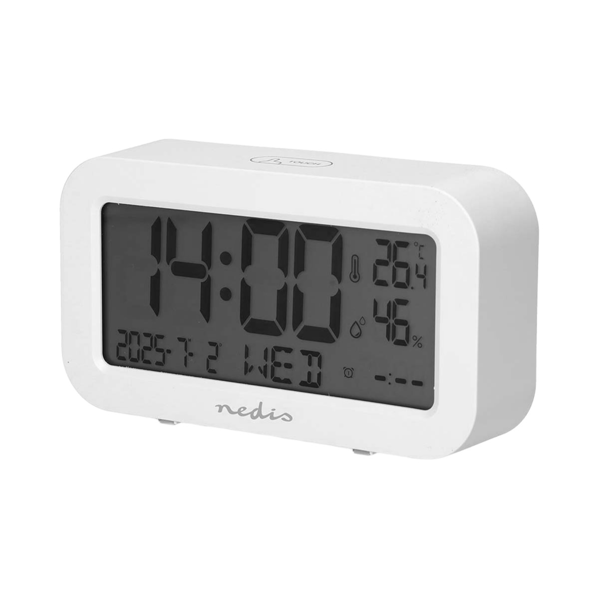 Nedis Réveil Numérique LCD Noir avec Température et Date pour Table de Chevet