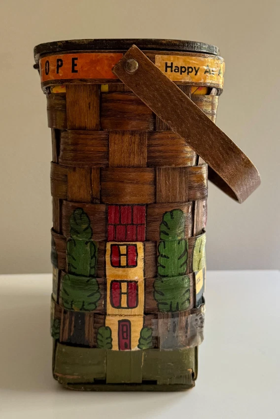 Cartera canasta de madera vintage pintada a mano Caro Nan hecha a mano forro de tela interior Foto 4 de 4