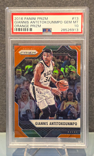 Panini 2016-17 Prizm Giannis Antetokounmpo #13 Orange Prizm /49 PSA 10