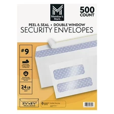 Member's Mark Envelope #9 Double Window 500 Ct
