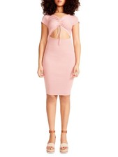 MADDEN GIRL Womens Body Con Dress Pink Cap Sleeve Tie Front-cutout Juniors S