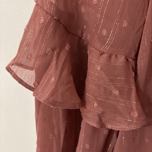 Blusa boho manga larga con volantes rosa rosa azul pimienta talla L nueva con etiquetas - Imagen 7 de 8