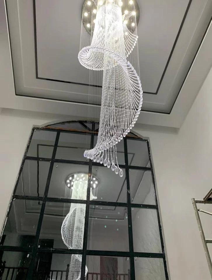 Lámpara de araña de cristal moderna D32'' x H100'' para vestíbulo, 12 luces LED, regulable, NUEVA Foto 4 de 4