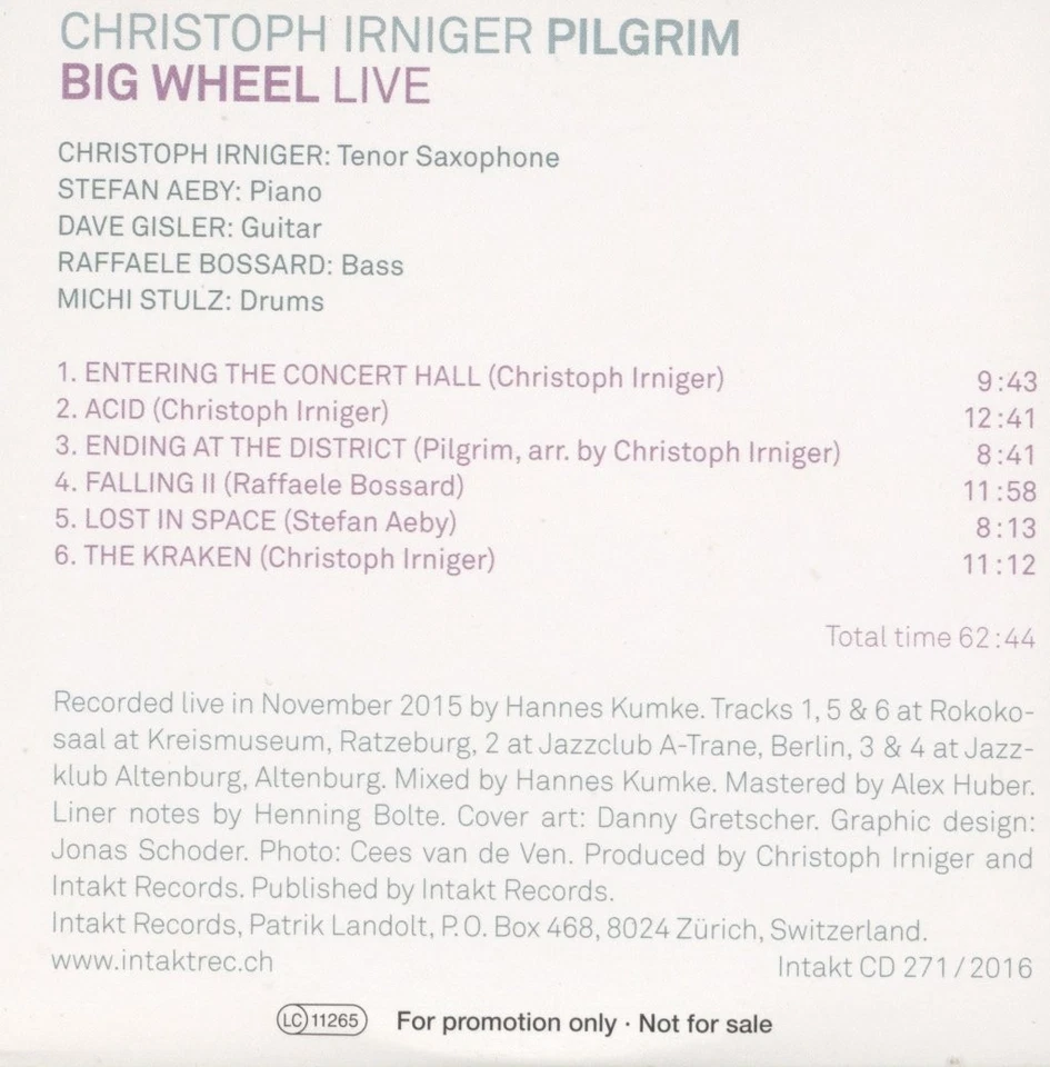 Christoph Irniger Pilgrim Big Wheel Live CD Schweiz Intakt 2016 Promo Mit - Bild 2 von 3