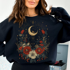 Waning Moon Celestial Flowers Sweatshirt Boho Cottagecore Crewneck