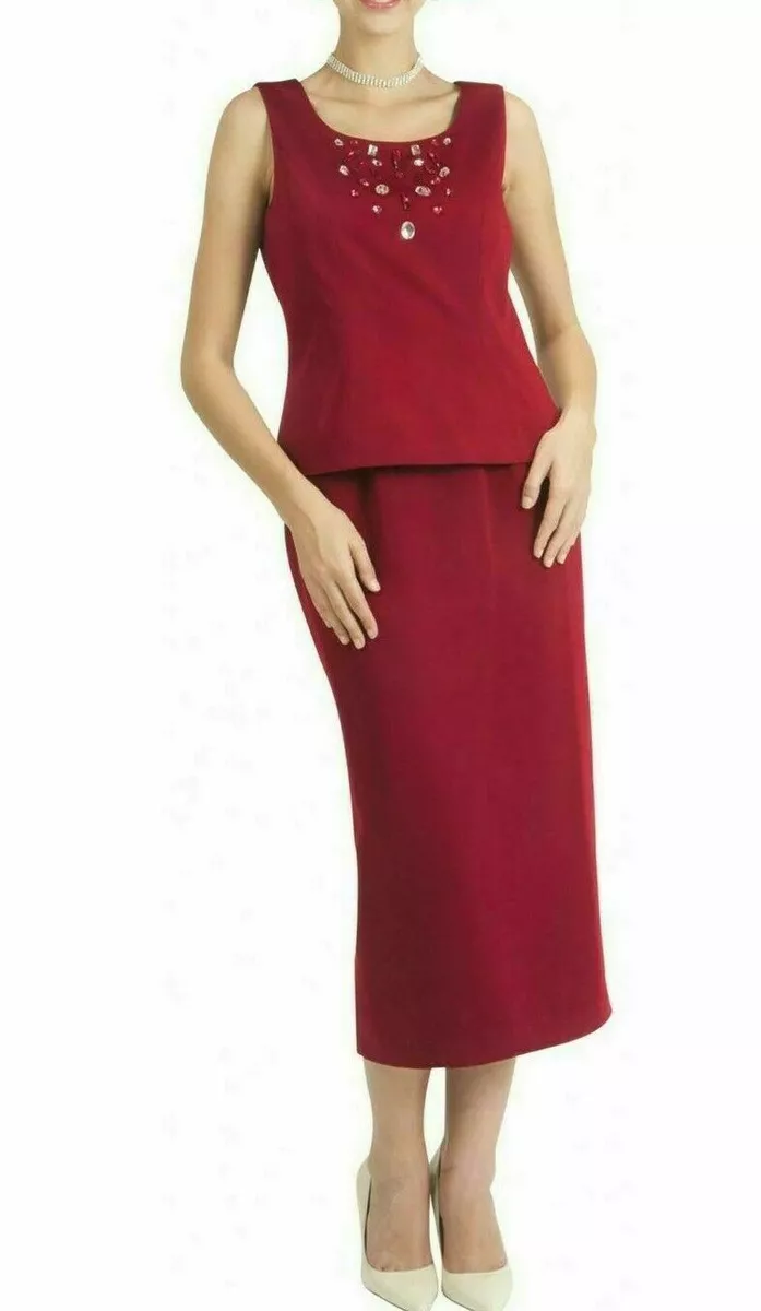 Sunday Best Women s Church Dress Suit Burgundy Soft Crepe Fabric