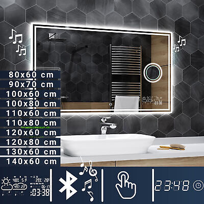 Miroir de salle de bains LED miroir lumineux GS084N avec éclairage par des surfaces de lumière givrées 50 x 70 cm, blanc chaud 