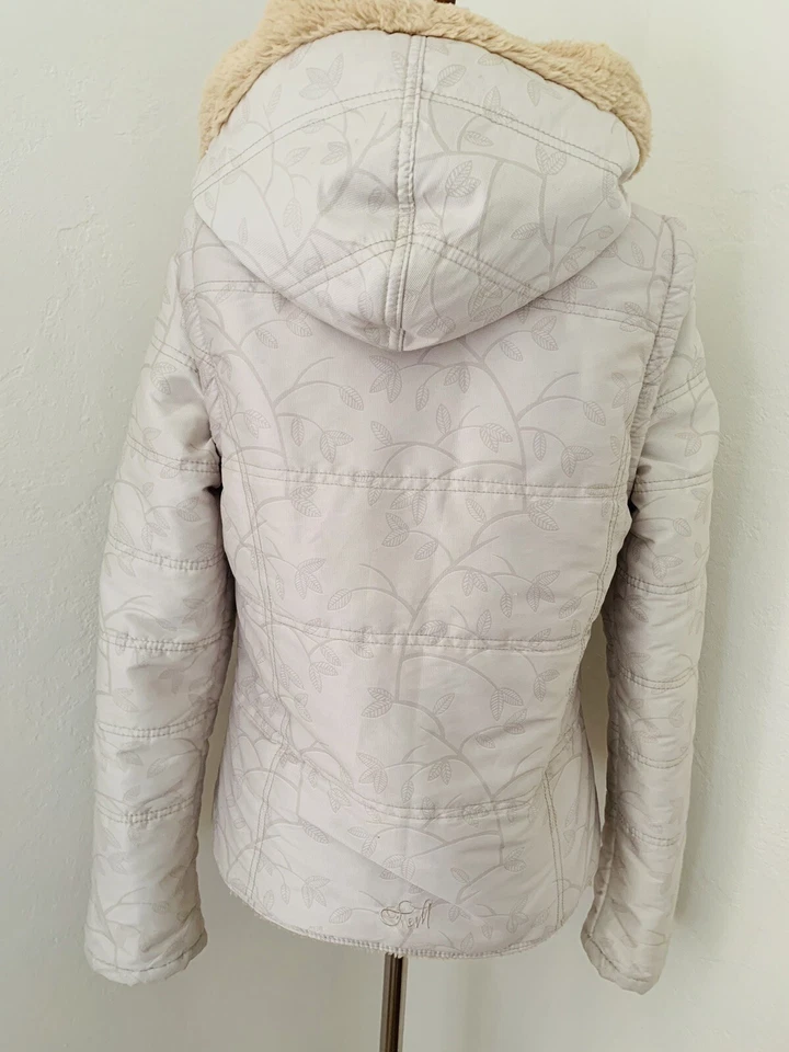 Jaqueta O'Neill Feminina Média Marfim Zíper Manga Forrada de Pele Capuz Snap Front - Imagem 3 de 4