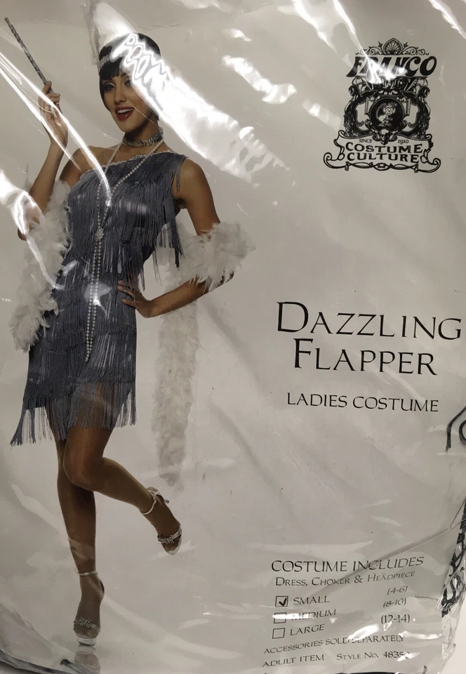 DAZZLING FLAPPER GREY W/HEADBAND FEATHER & CHOKER  Ladies Costume SIZE S NIP - Image 4 of 4