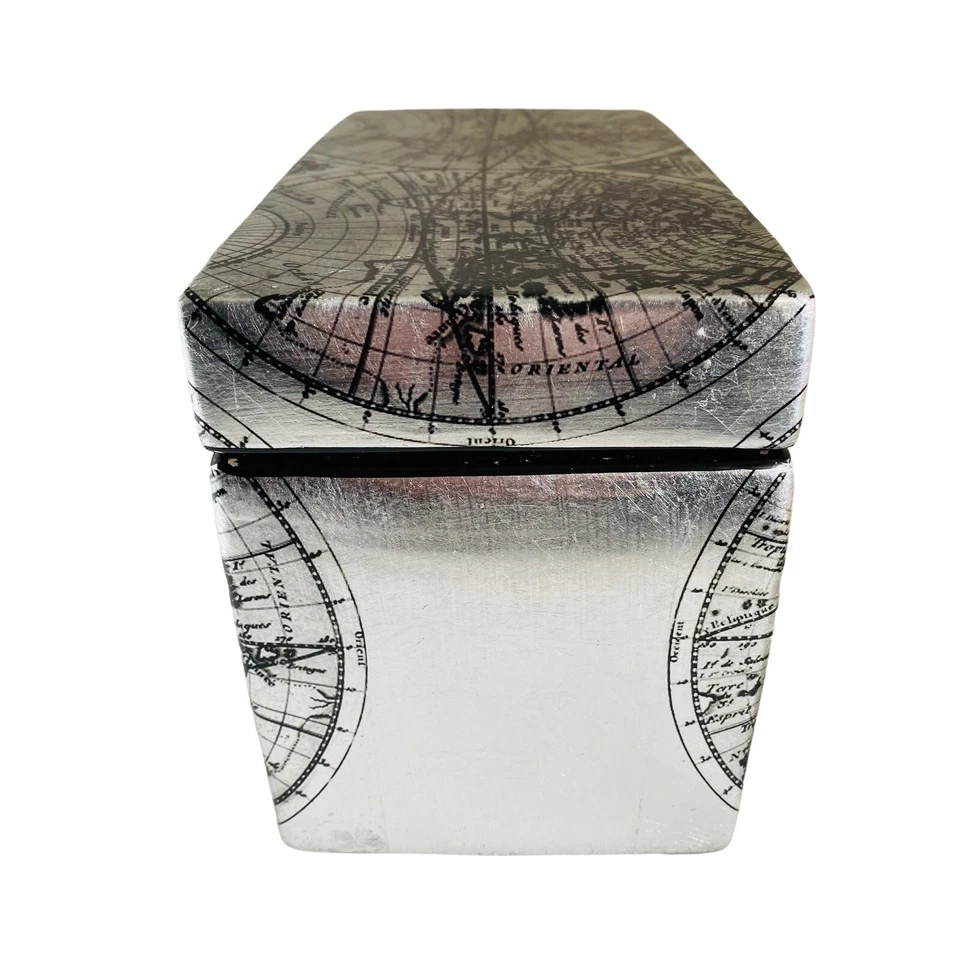 Storage Pot + Lid Ceramic World Map Silver Black Travel Wanderlust Travelling - Image 2 of 4