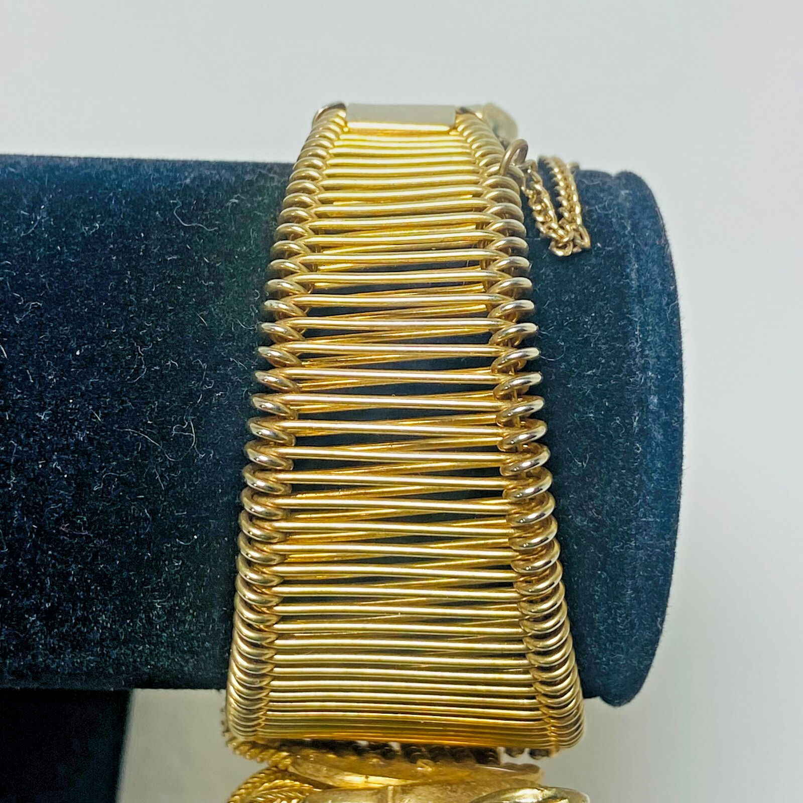 Vintage Signed Alice Caviness Gold Tone Wire Filigree Mesh Leaf Bracelet RARE