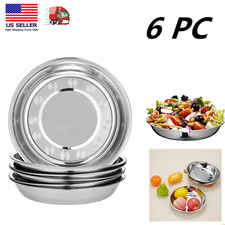 6 Pack Unbreakable Stainless Steel Plates 7.75" Dinner Plate Dish Camping Picnic