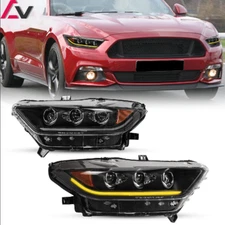 LED Sequential Projector Headlights Front Lamp L+R For 2015 16 2017 Ford Mustang