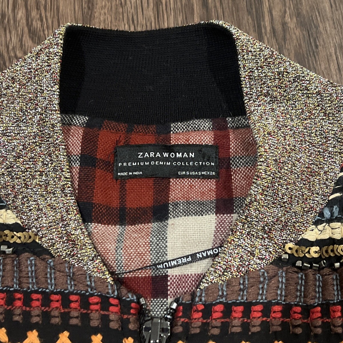 Zara Premium Denim Collection flannel jacket with beaded