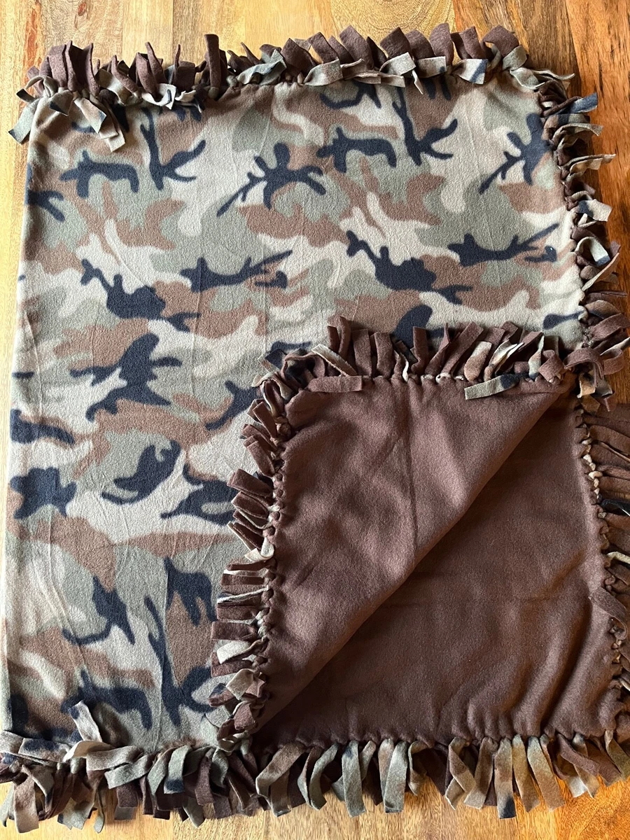 Handmade Green Brown Camouflage Camo FLEECE TIE BLANKET Throw 30