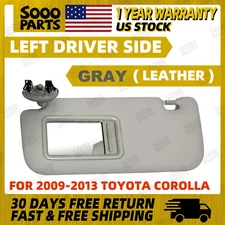Left Driver Side Gray Leather Sun Visor w/ Mirror For 2009-2013 Toyota Corolla