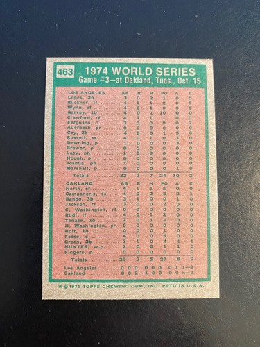 1975 TOPPS BASEBALL MINI #463 WORLD SERIES GAME #3! ROLLIE FINGERS! $1 SHIPPING! - Imagen 2 de 2