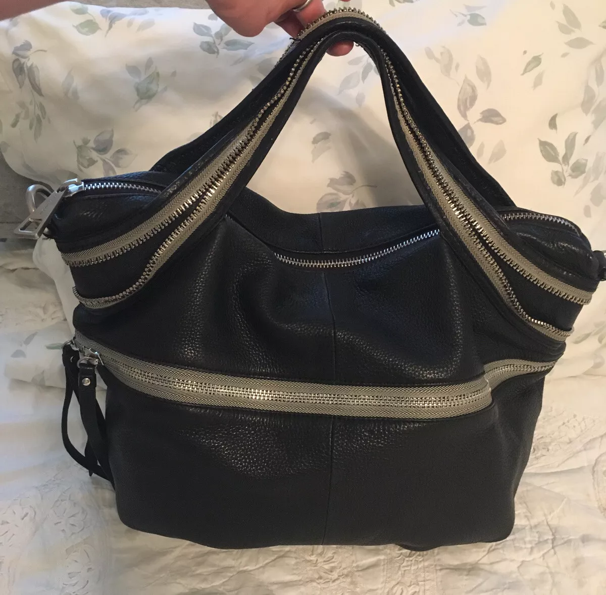 KELSI DAGGER Black Leather Zippers Satchel Bag Purse-NICE | eBay
