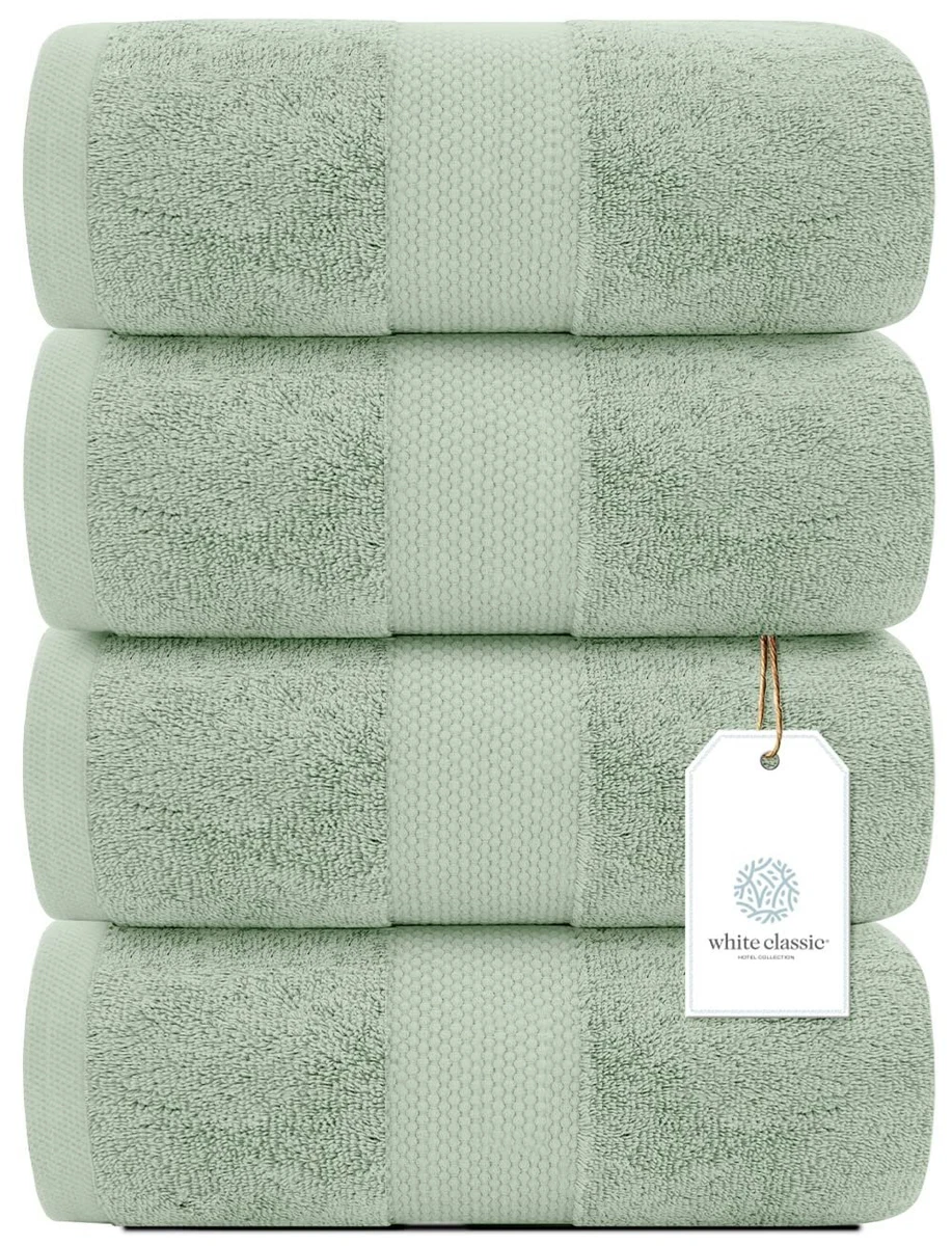 Large Green Luxury Cotton Bath Towels - 4 Pack Spa Hotel Bathroom