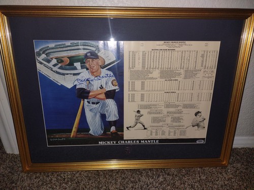 Mickey Mantle Autographed Signed Custom Framed 1985 Print & Retirement Pin🔥PSA - Picture 2 of 18