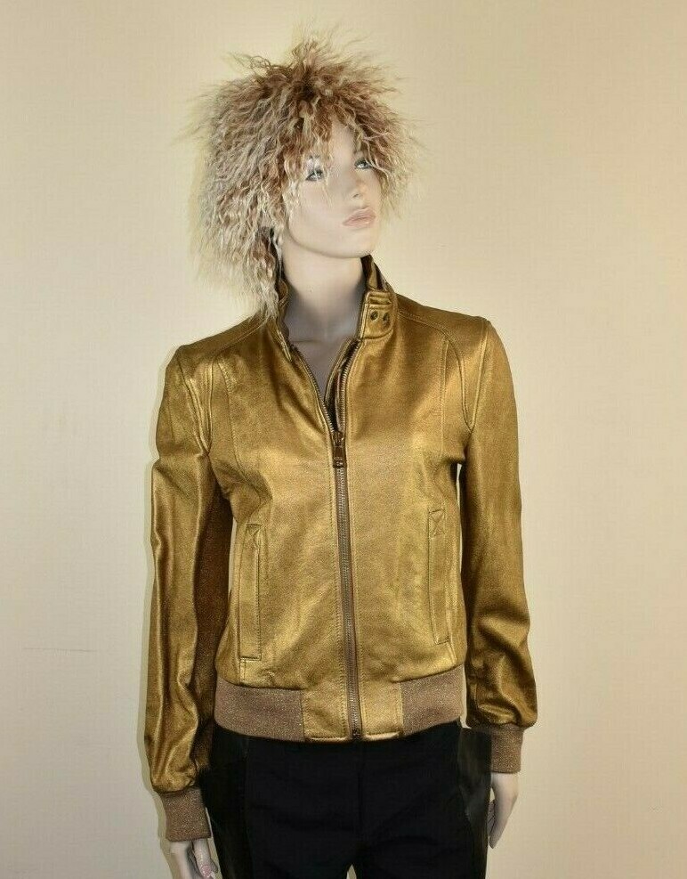 NWT DOLCE GABBANA GOLD LEATHER EVENING DRESS BOMBER RUNWAY