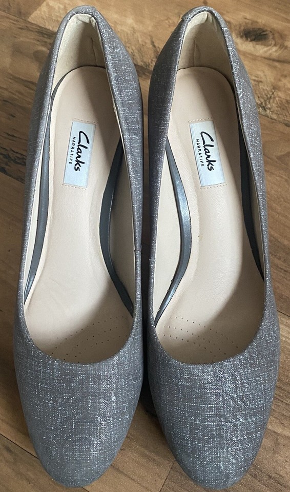Clarks grey court high heels shoes size 8 eBay