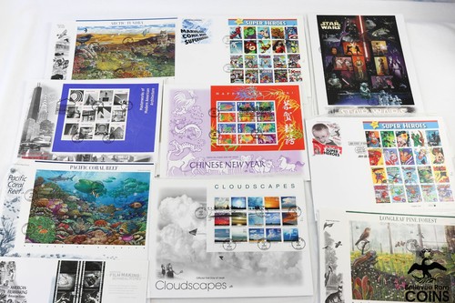 Lot of 17: US Assorted Themes First Day of Issue Canceled Stamp Sheets w/Env