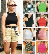 Girls Racer Tank Top Vest Slinky Fitted Sports Back Style Bra Ladies Crop Top UK