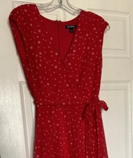 Roz & ali wrap chiffon dress red white star print midi length - New!