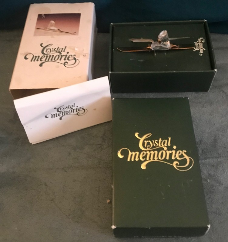 swarovski Crystal Memories #174029 Single Gold Plated Ski w/Crystal Boot in Box
