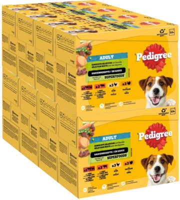 PEDIGREE 96 x 100g Hundefutter Nass Fleisch und Geflügel Mix mit Gemüse in Sauce