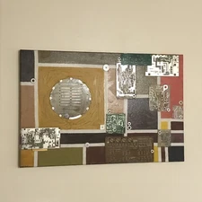 Rare Abstract Oil Painting On Canvas with Computer Chips Signed Bottom Left