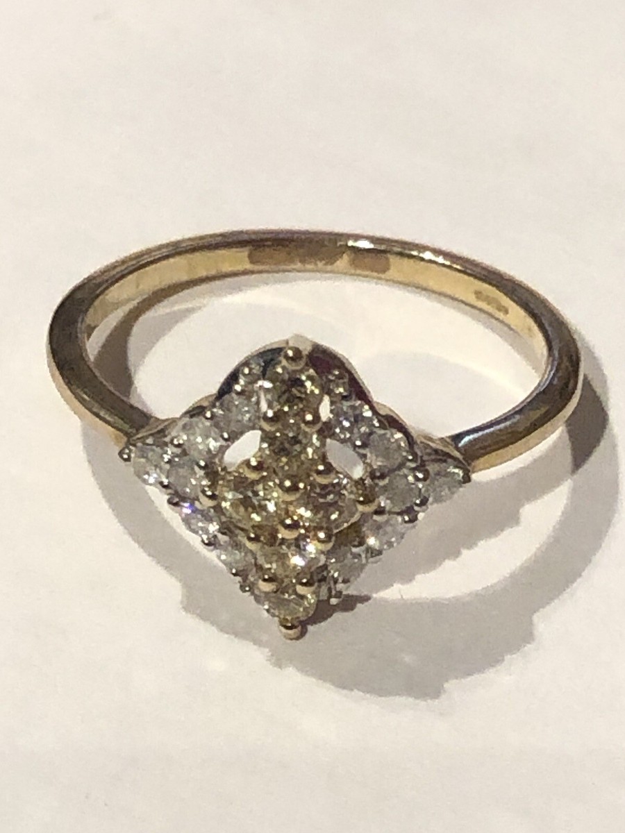 Designer Gemporia 9ct 375 Gold 1/3ct White Yellow Diamond Cluster Ring 