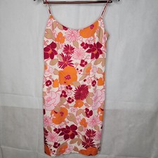 Ann Taylor Floral Sundress Pink Orange Spaghetti Strap Summer Mini Dress 8
