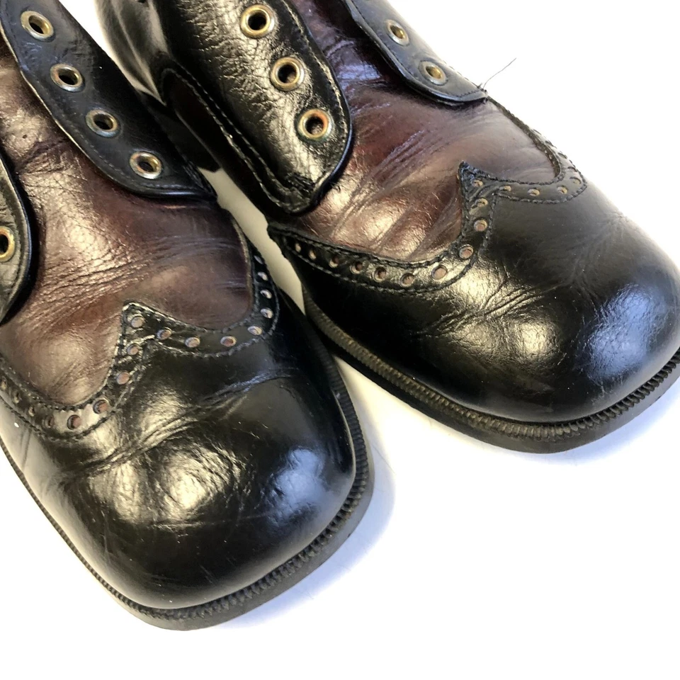Vtg 60's 2 TONE Black Burgundy Leather WING TIP Oxford Spectator Shoe 9.5 1/2 D - Image 3 of 4