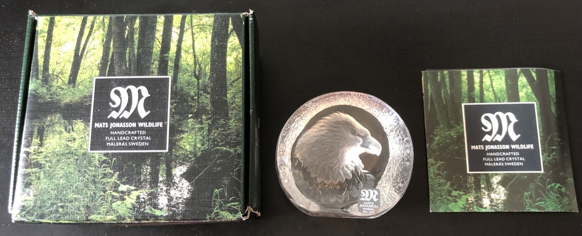 工芸品 MATS JONASSON SWEDEN LEAD CRYSTAL EAGLE Rare Mats Johnson Swedish Full Lead Crystal Bald Eagle