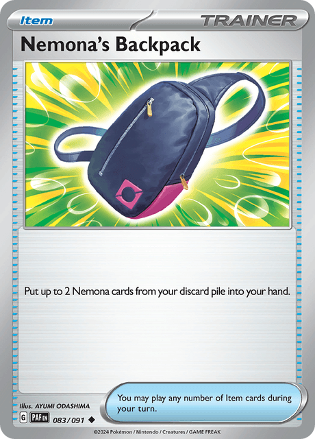 Nemona Backpack 083/091 SV Paldean Fates Regular Holo Pokemon Card  