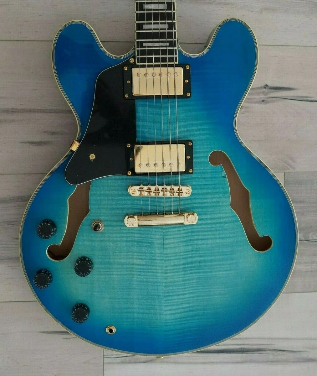 Blue hollow body guitar deals