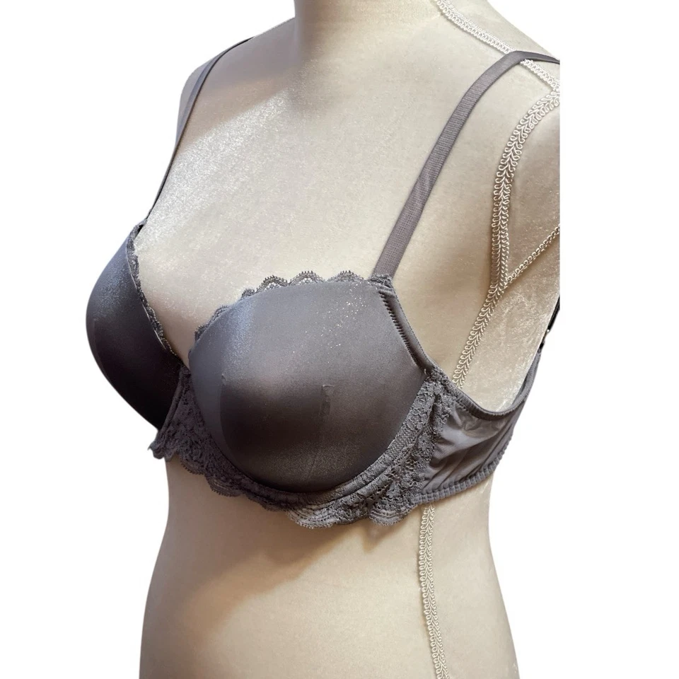 Бюстгальтер Victoria's Secret Dream Angels с фольгированным отливом кружевной на косточках серый серебристый 38C - Изображение 2 из 4