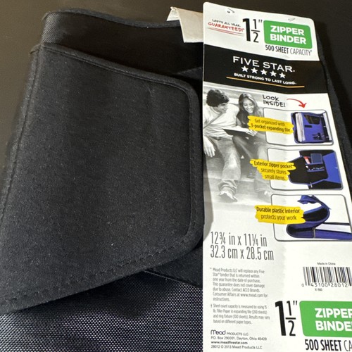 Mead Five Star 1.5 Inch Zipper 3 Ring Binder - 3 Pocket Expanding File Black - Bild 2 von 6