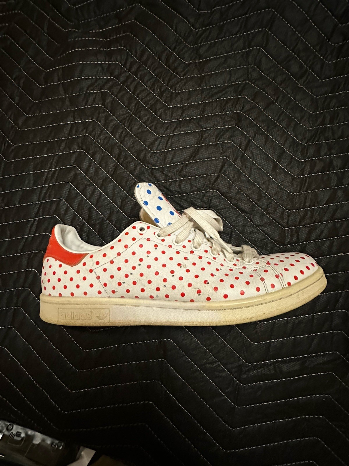 Used / Worn Adidas Stan Smith Pharrell Polka Dot Shoes Red / White Size 10.5 Men