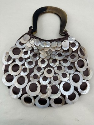 Vintage MAD by Design Medium Purse: Brown Teardrop | Spun Silk And Natural Horn