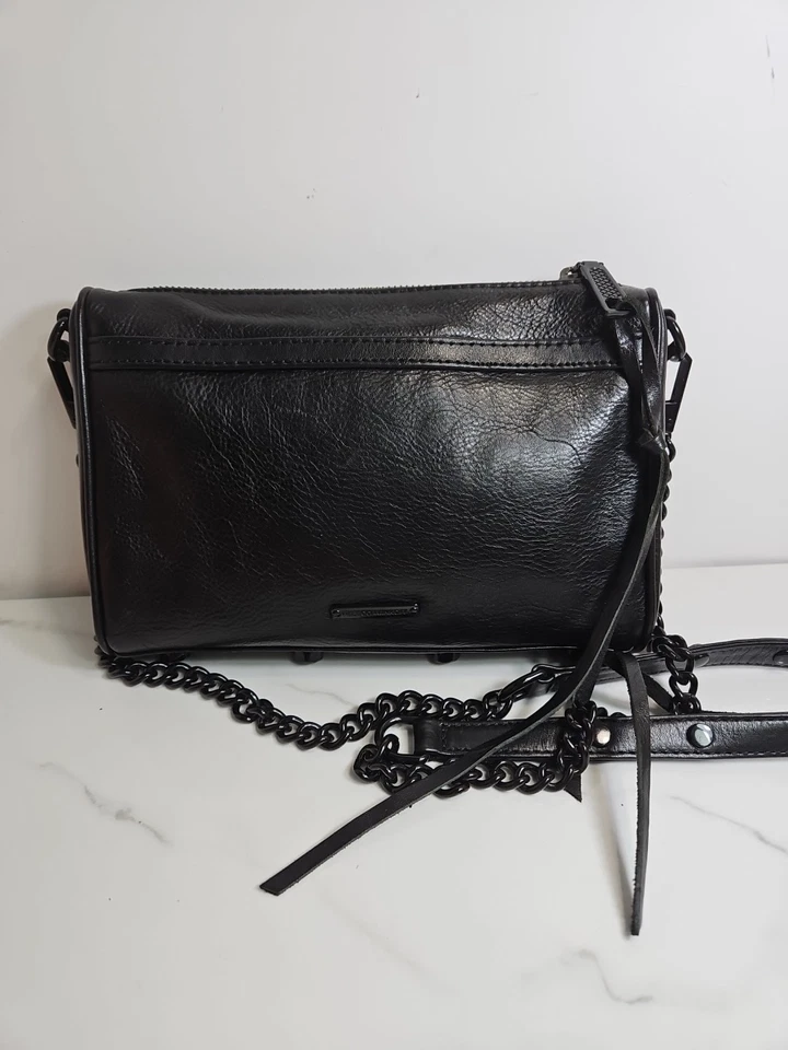 Rebecca minkoff Black Leather Small Detachable Metal  Crossbody Purse 9x6x2" NEW - Image 4 of 4