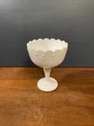 Vintage Milk Glass Bowl Tear Drop Pedestal Compote Scalloped Edges Cottagecore