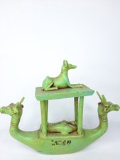 UNIUQE EGYPTIAN STATUE STONE Boat seated Anubis Dog with ushabti sculpture