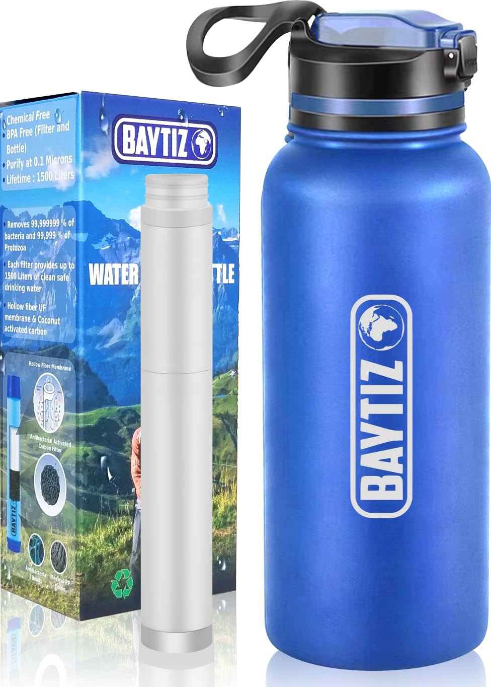 Gourde filtrante isotherme avec paille de survie charbon actif double action